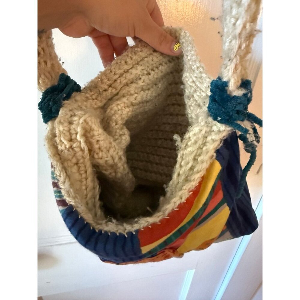 Reversible Patchwork & Crochet Strap Boho Bag - image 8